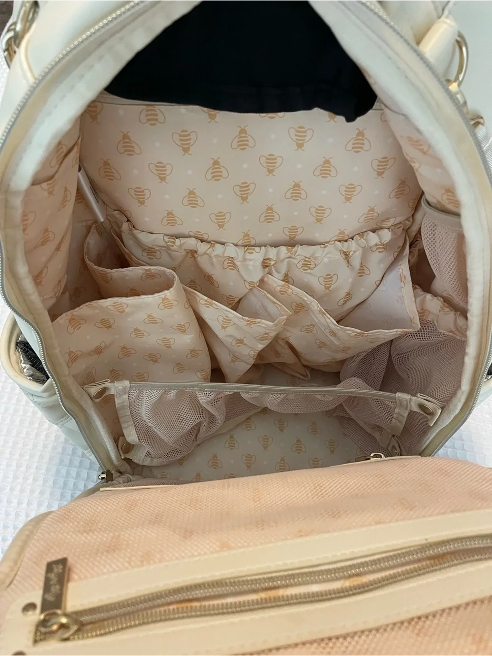 Itzy Ritzy Cream Diaper Bag Backpack + Changing Pad & Dust Bag